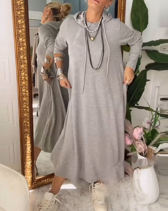 Kjole Ensfarget Hette Lomme