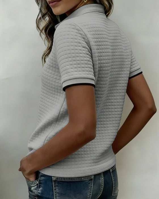 Topp Vaffelstrikket Knapper Ned Kortermet