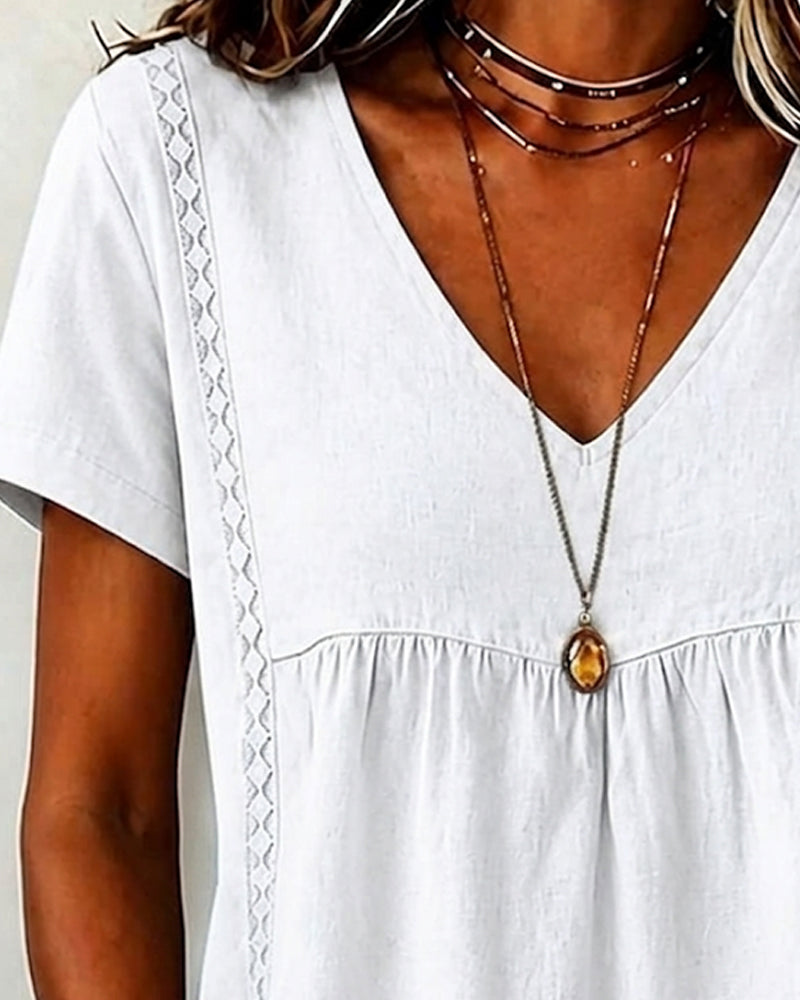 Bluse V-Hals Rynket Kort Erme