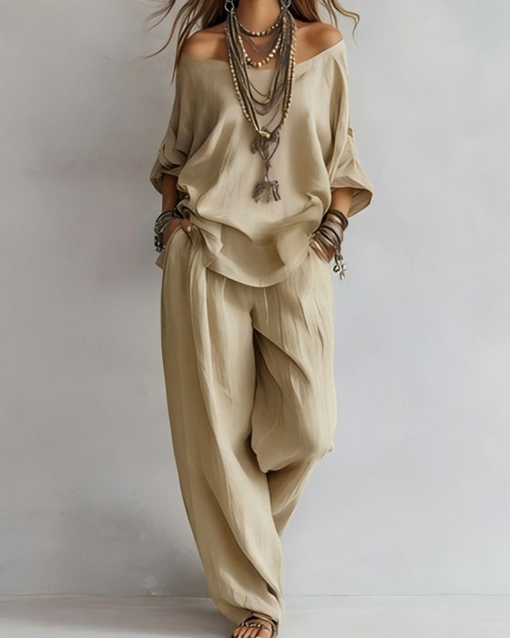 Sett Off-Shoulder Vide Bukser Todelt
