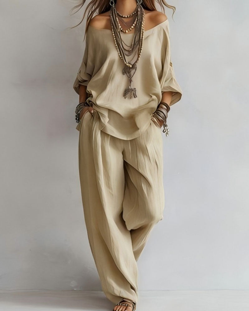 Sett Off-Shoulder Vide Bukser Todelt