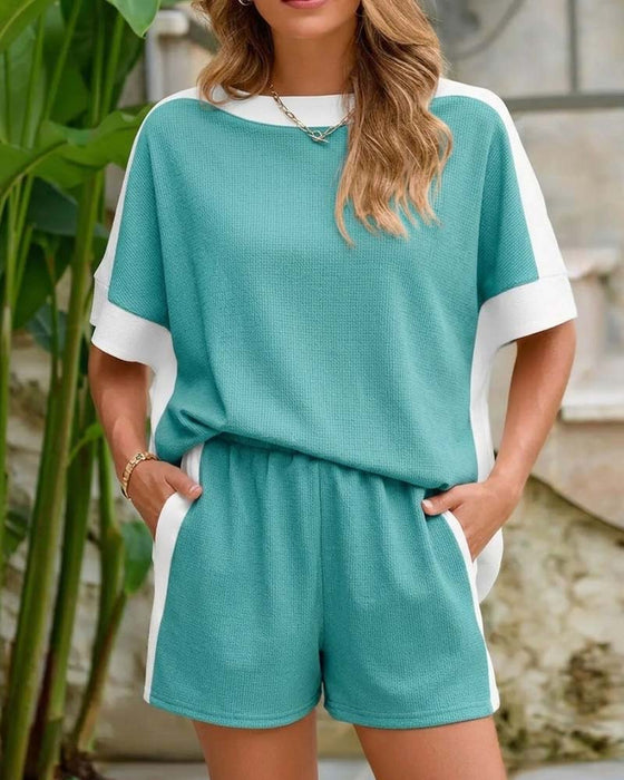 Set Fargeblokk Kort Erme Shorts Avslappnet