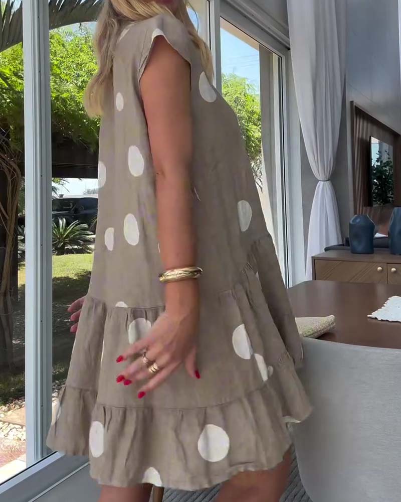 Kjole Prikket Knapp Foran A-Linje