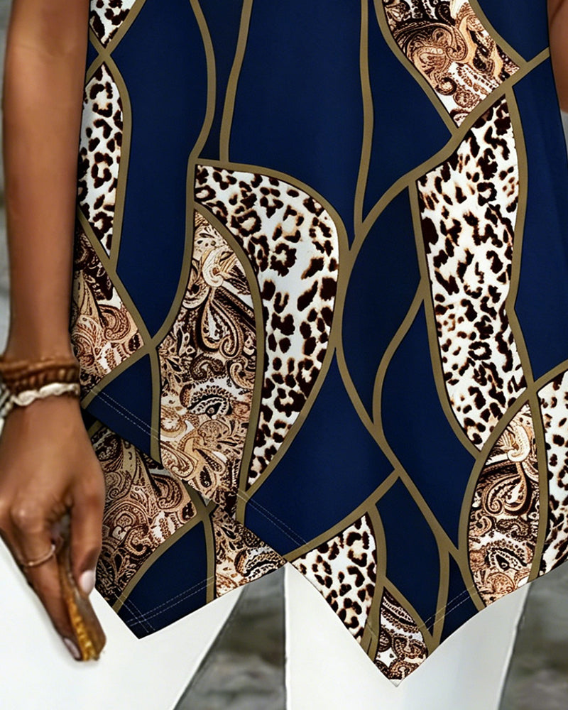 T-Shirt Uregelmessig Geometrisk Leopard Trykk