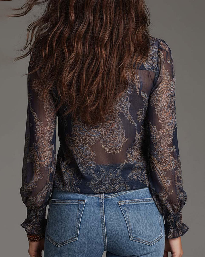 Bluse Halvglidelås Rysje Retro