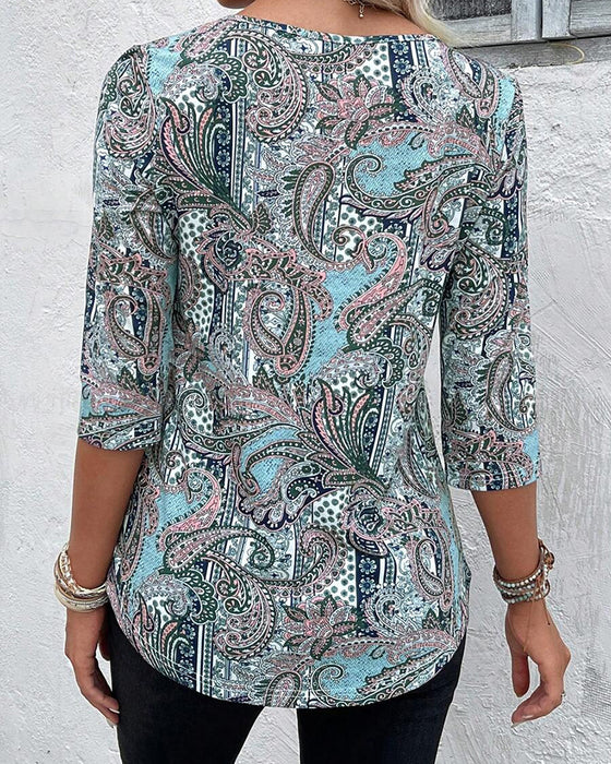 Bluse Trekvartsermet Vintage Trykk