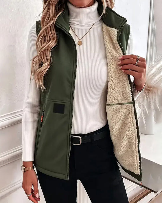 Cardigan Polstret Polar Fleece Åpen Foran