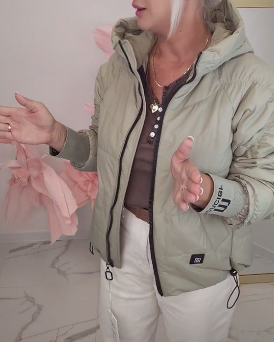 Kort Vattert Jakke Med Hette