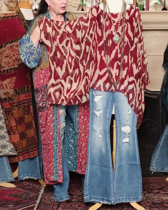 Bluse Flagermuserm Trykk Langermet