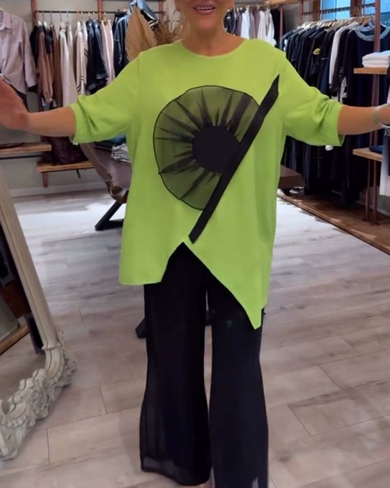 T-Skjorte Blomstertrykk Kortermet Casual