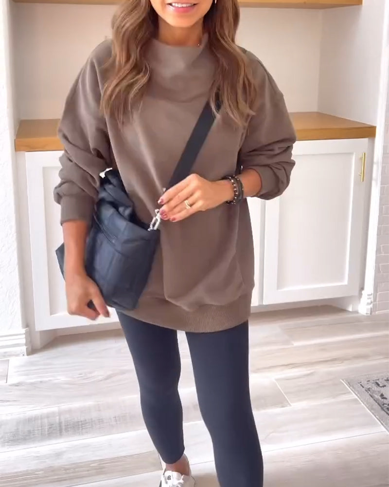 Retro ensfarget sweatshirt med delt stativ