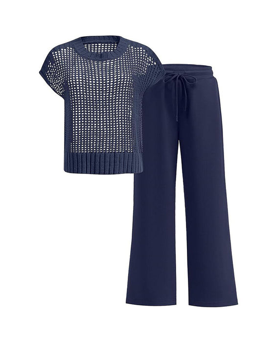 Sett Rund Hals Kortermet Gjennombrutt Pullover