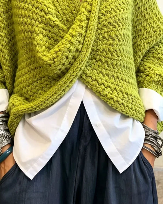 Pullover Grov V-Hals Twist Uregelmessig Strikket