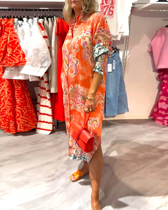 Kjole Ståkrage Lang Erm Cashew Print