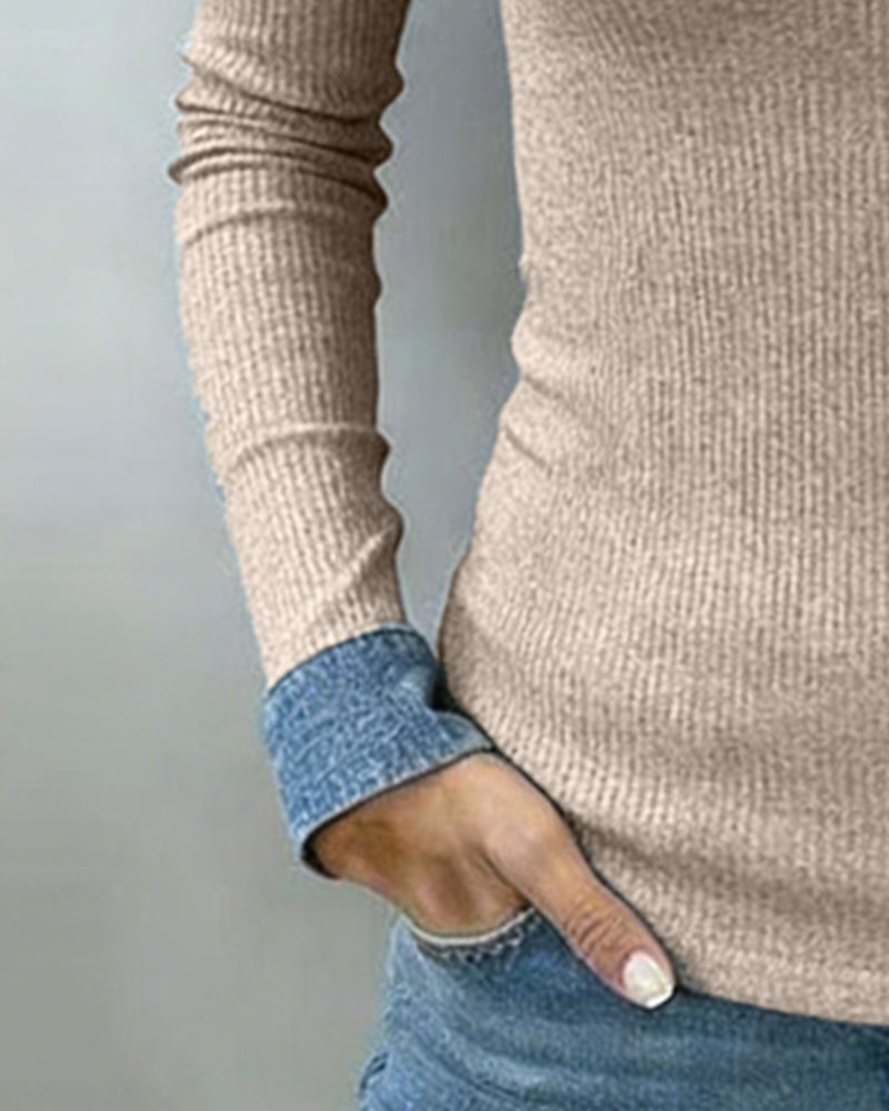 Topp Kontrastfarge Flapp V-hals Langermet