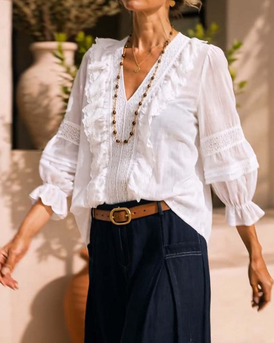Bluse V-Hals Enfarget Blonder