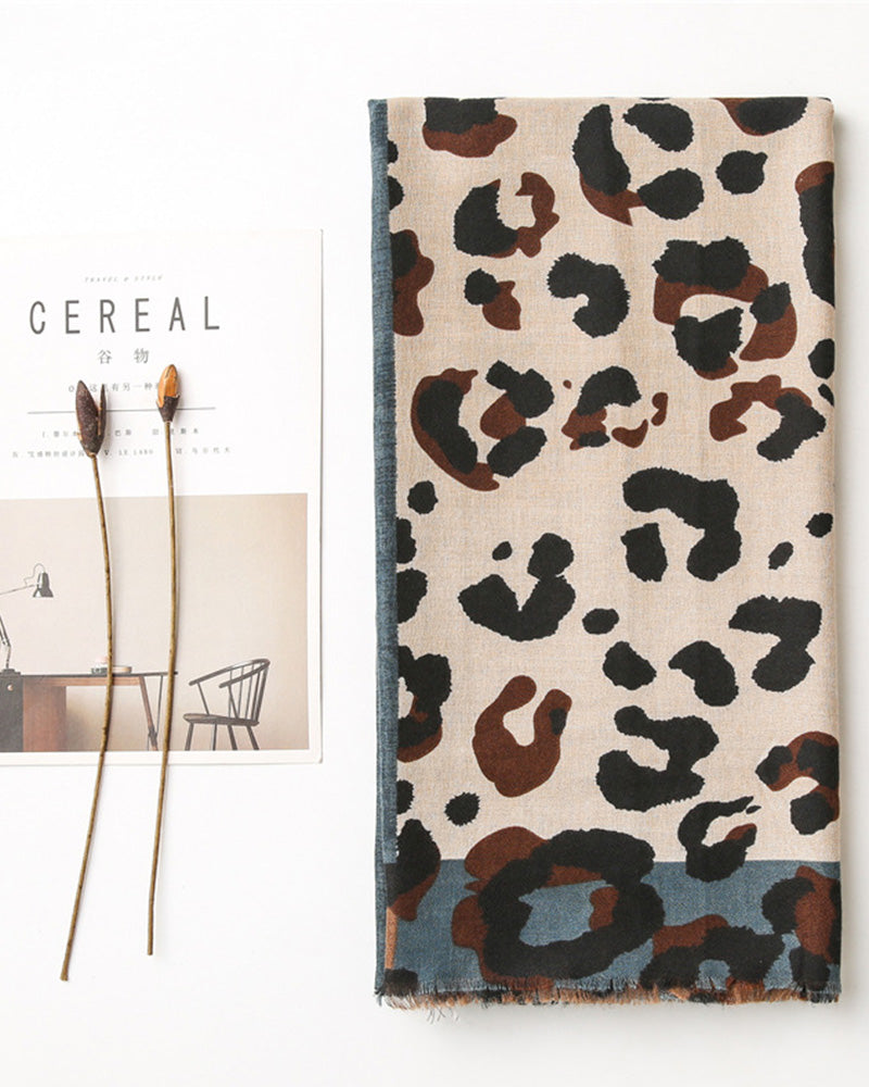 Dame Skjerf Leopard Lappeteppe Trykk Frynser Sjal