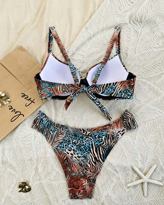 Bikini Leopard Trykk Fargeblokk Stroppet