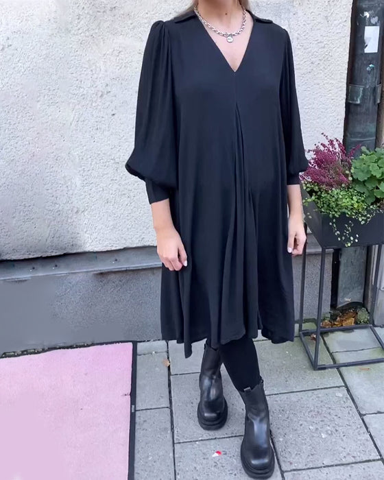 Kjole V-Hals Moteriktig Lanterneerm