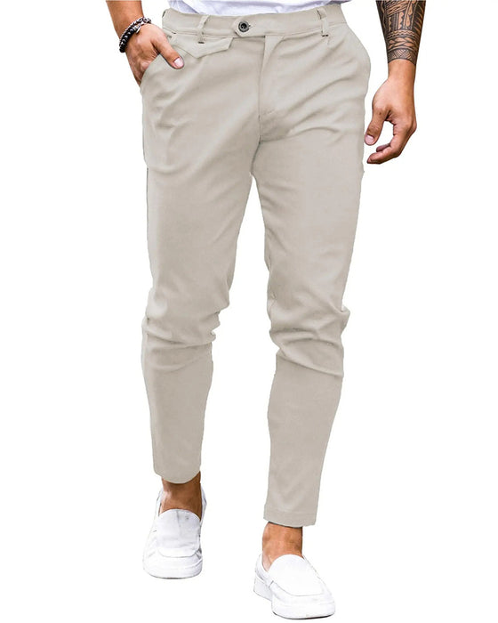 Bukser Solid Farge Knapp Foran Slim Fit Avslappet
