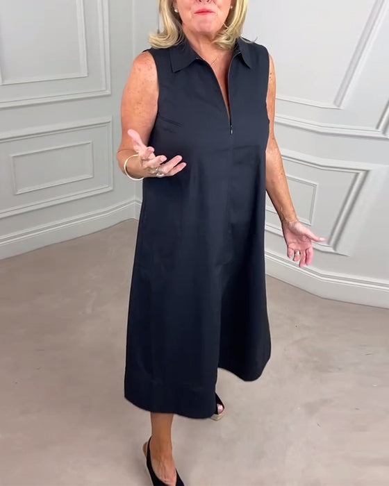 Ensfarget ermeløs jakkeslagskjole