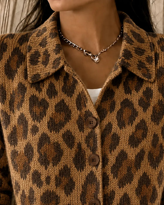 Cardigan Stilig Leopard Jakkeslag