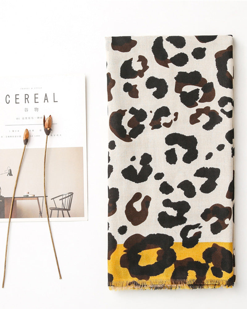 Dame Skjerf Leopard Lappeteppe Trykk Frynser Sjal