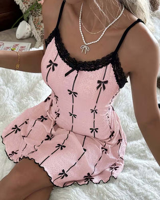 Søvnkjole Blonde Sløyfe Trykk