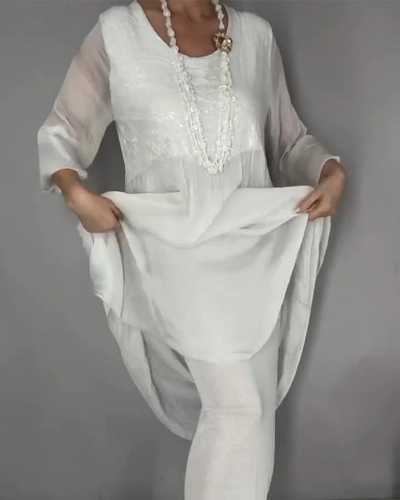 Kjole Chiffon Paljett Patchwork Lang