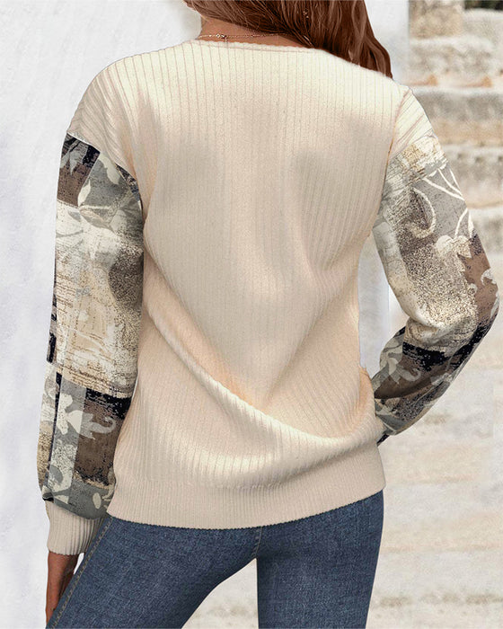 Genser Casual Med Floralt Trykk Og Patchwork