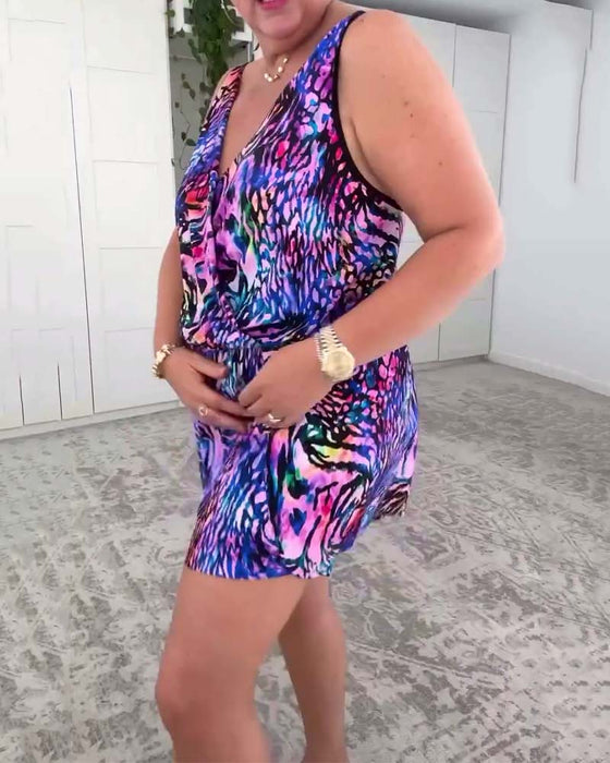 Badedrakt V-hals Fargerikt Trykk Éndelt