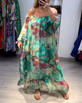 Uformell kjole med blekktrykk på én skulder