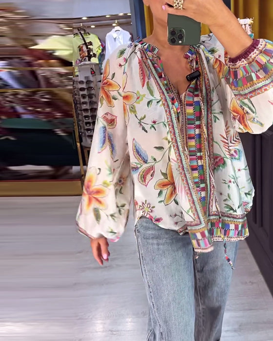 Bluse Sexig V-hals Mønster