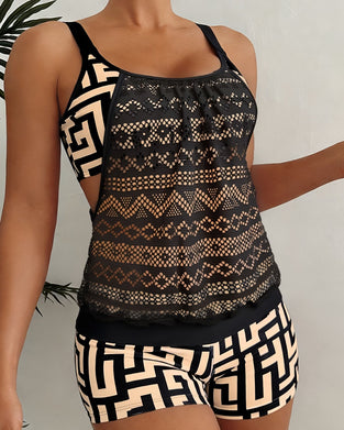 Tankini Blonder Utskjæring Geometrisk Trykk