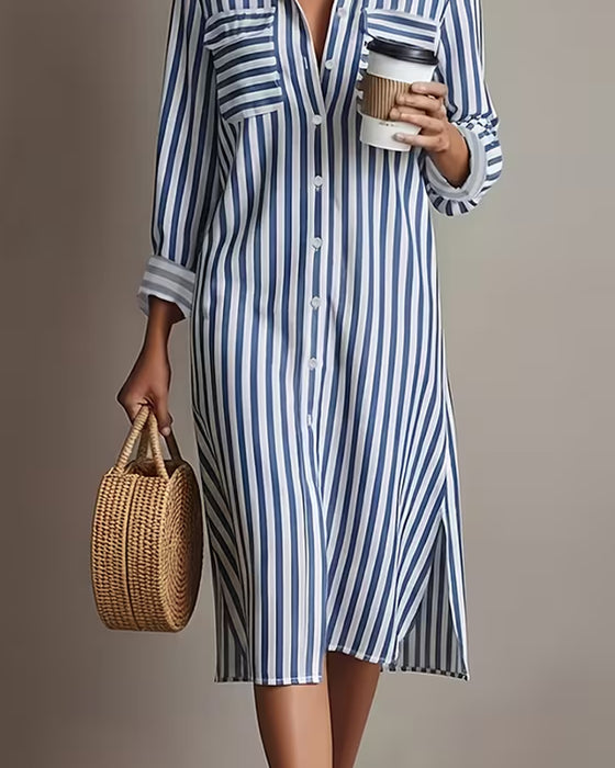 Kjole Jakkeslag Vertikal Stripe Skjorte