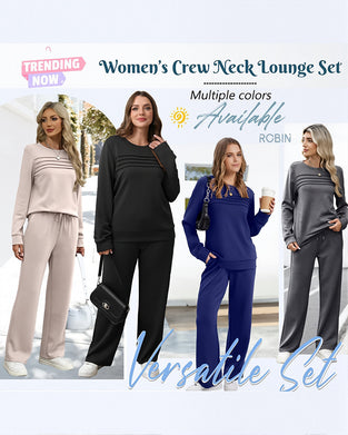 Sett Dames Rundhals Topp og Tettsittende Bukser med Snøring