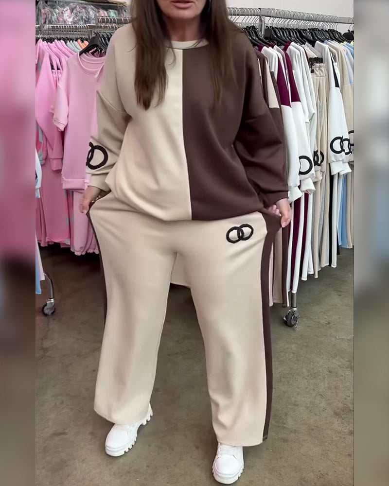 Sett Kontrastfarge Casual Sweatshirt