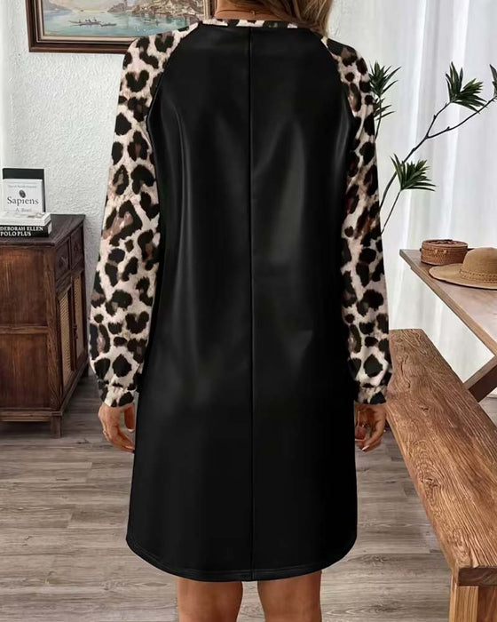 Kjole Rund-Hals Leopard Lappverk