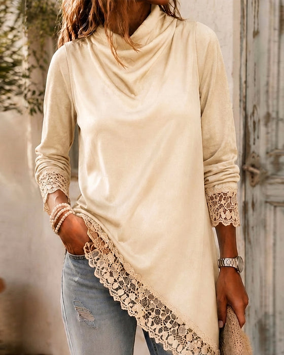 Topp Mock Neck Blonder Patchwork Uregelmessig