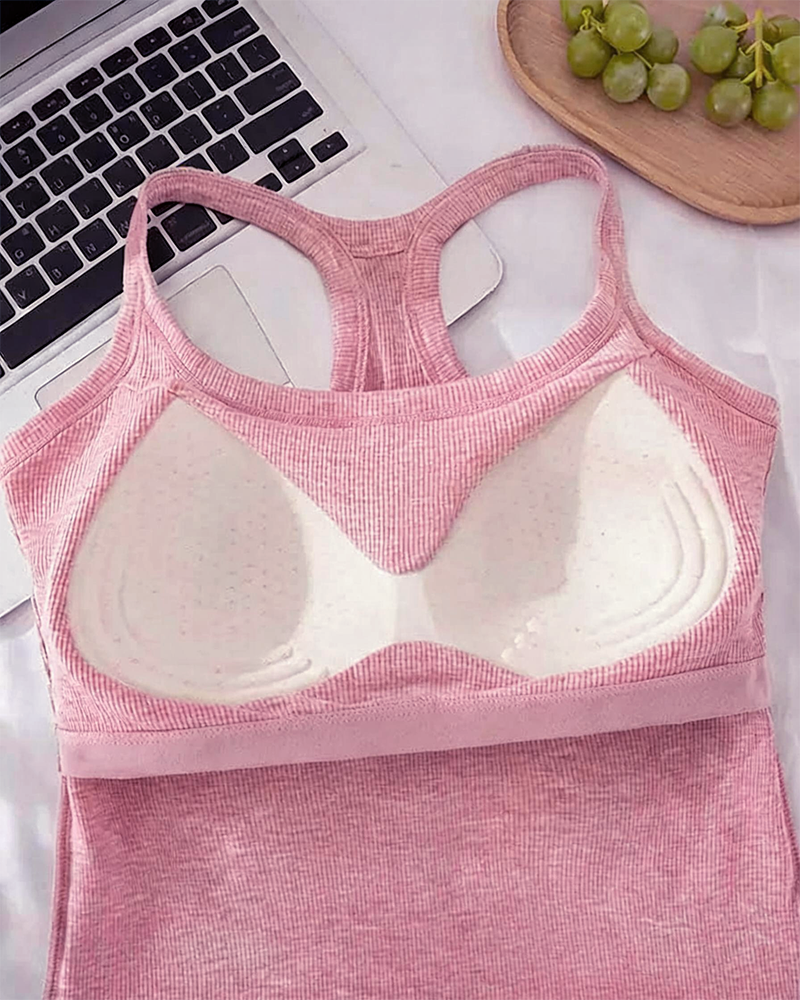 Tanktopp Innebygd Bh Ribbet Ensfarget