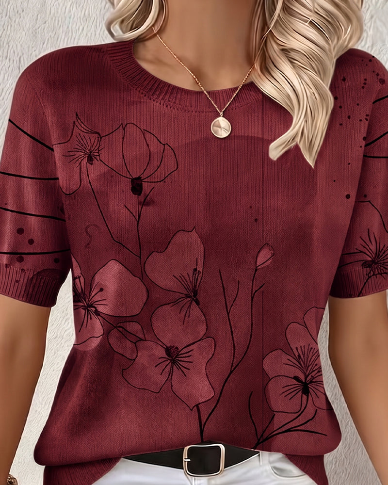 Genser Trykt Kortermet Rund Hals Pullover