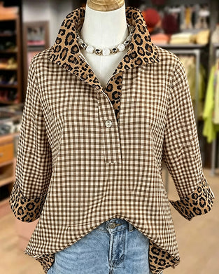 Bluse Slag Leopard Patchwork Rute