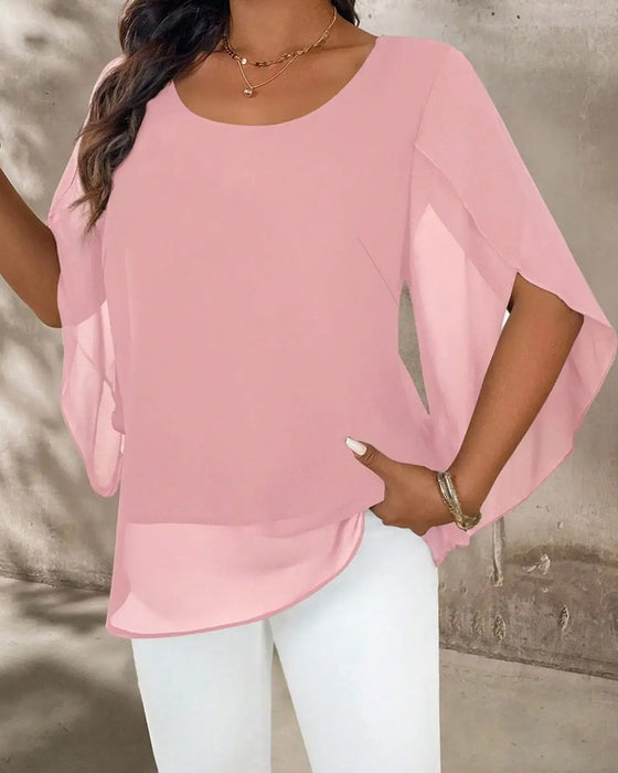 Bluse Rundhalset Uregelmessig Solid
