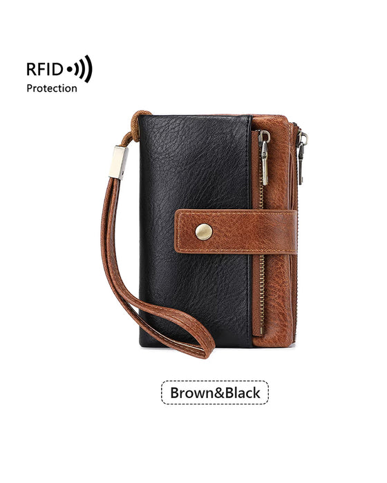 Dame lang lommebok, stilig clutch, elegant ensfarget lærlommebok med RFID-blokkering👛
