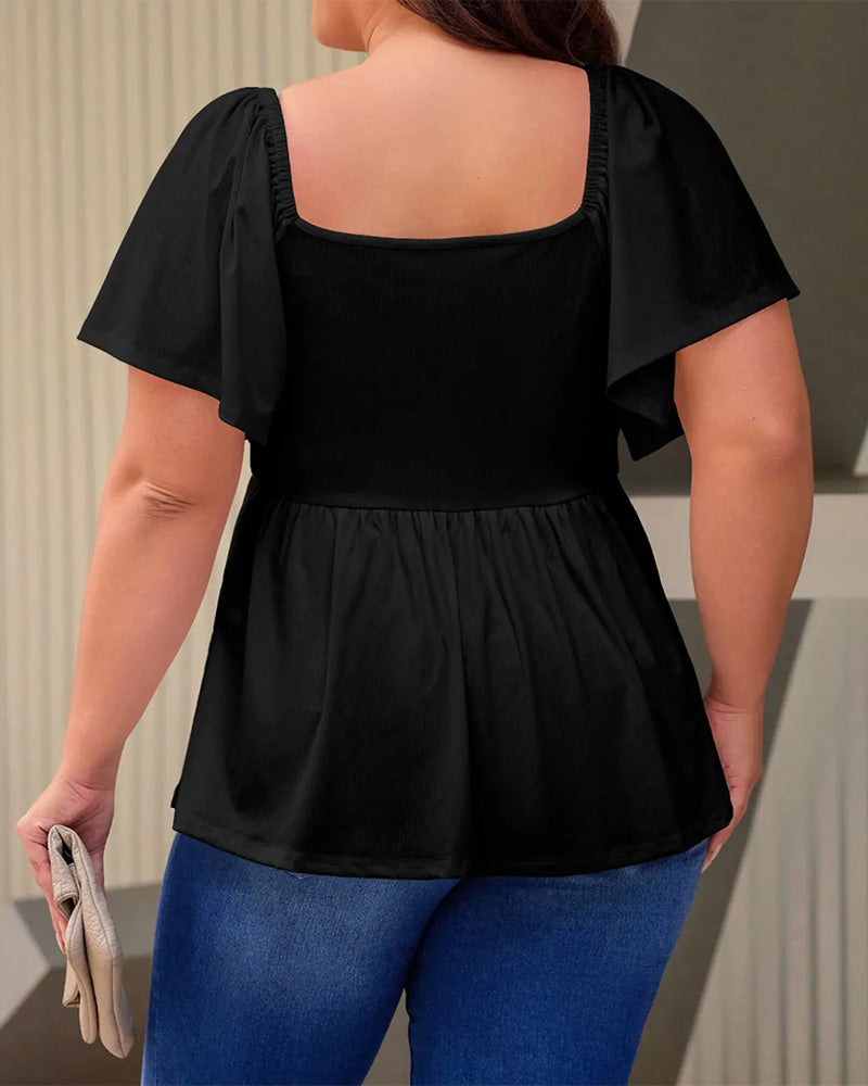 T-Skjorte Large Size Square Neck Bubble Sleeve