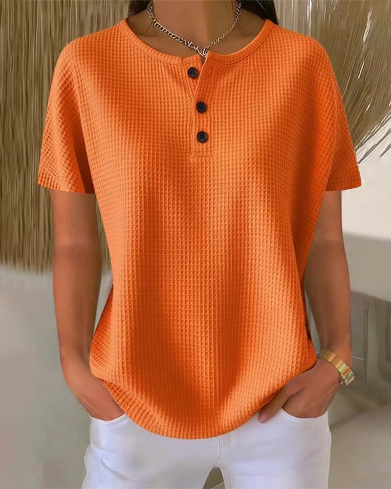 T-skjorte Knappet V-utringning Casual
