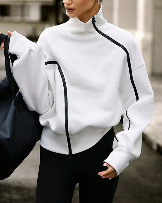 Sweatshirt Mock Hals Glidelås Drop Skulder Avslappet