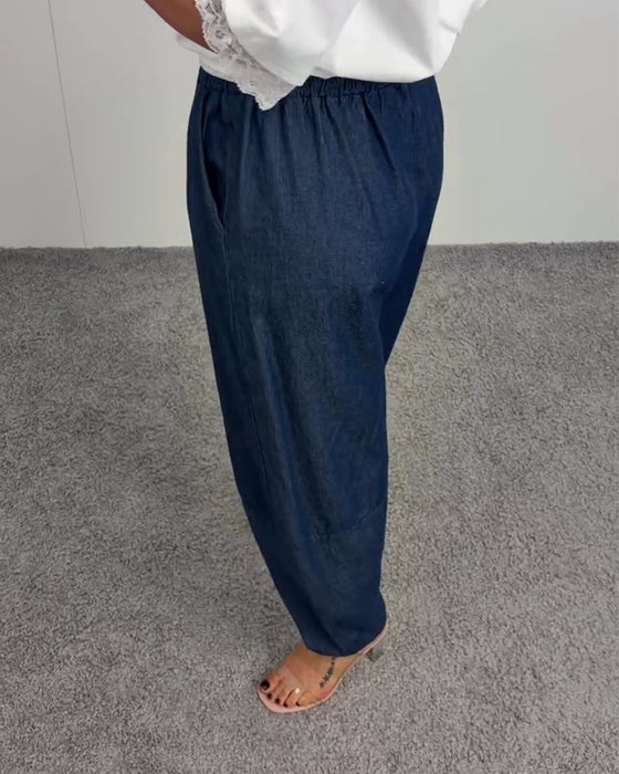 Bukser Stilige Lomme Denim Lange