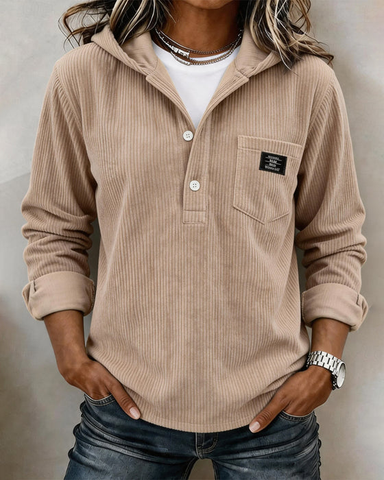 Hoodie Cordsfløyel Halv Knapp