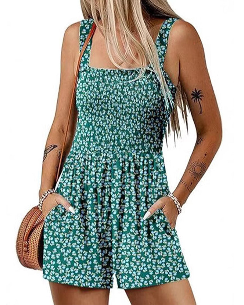Jumpsuit blomstret avslappet stroppshortser